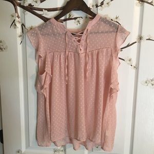 Belle Sky - Sheer Light Pink Polkadot blouse